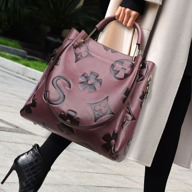 Bucket bag, large-capacity tote bag, high-end printed women's handbag, work and commuting bag