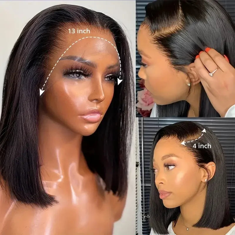 Bob Wig Human Hair 100% Straight Lace Front Wigs Brazilian Pre Plucked 13x4 Transparent Lace Frontal Short Wigs For Black Women