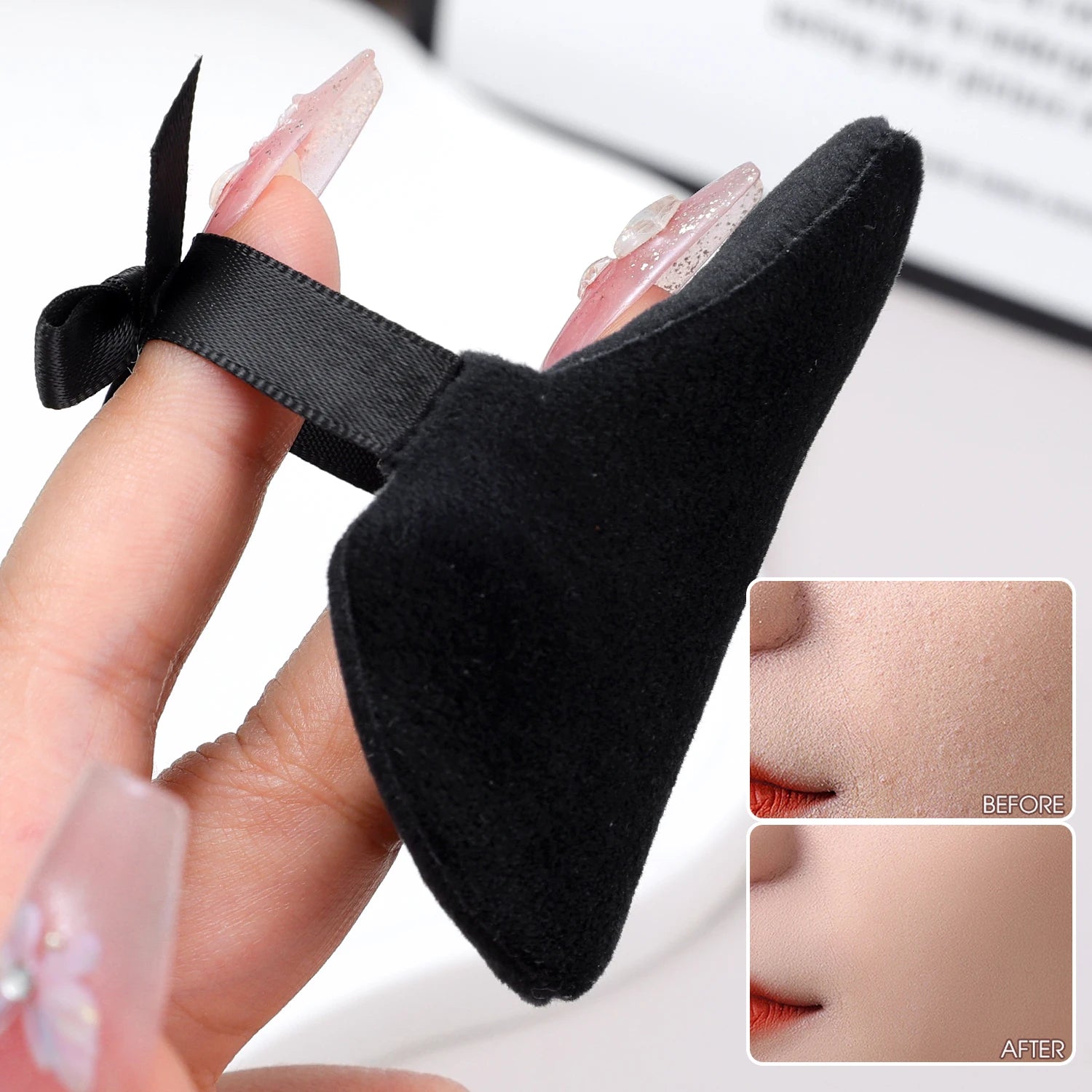 20pcs Makeup Puffs Short Fluff Bow Triangle Powder Puff Lightweight Crystal Velvet Face Eye Contouring Shadow Seal Cosmetic Puff