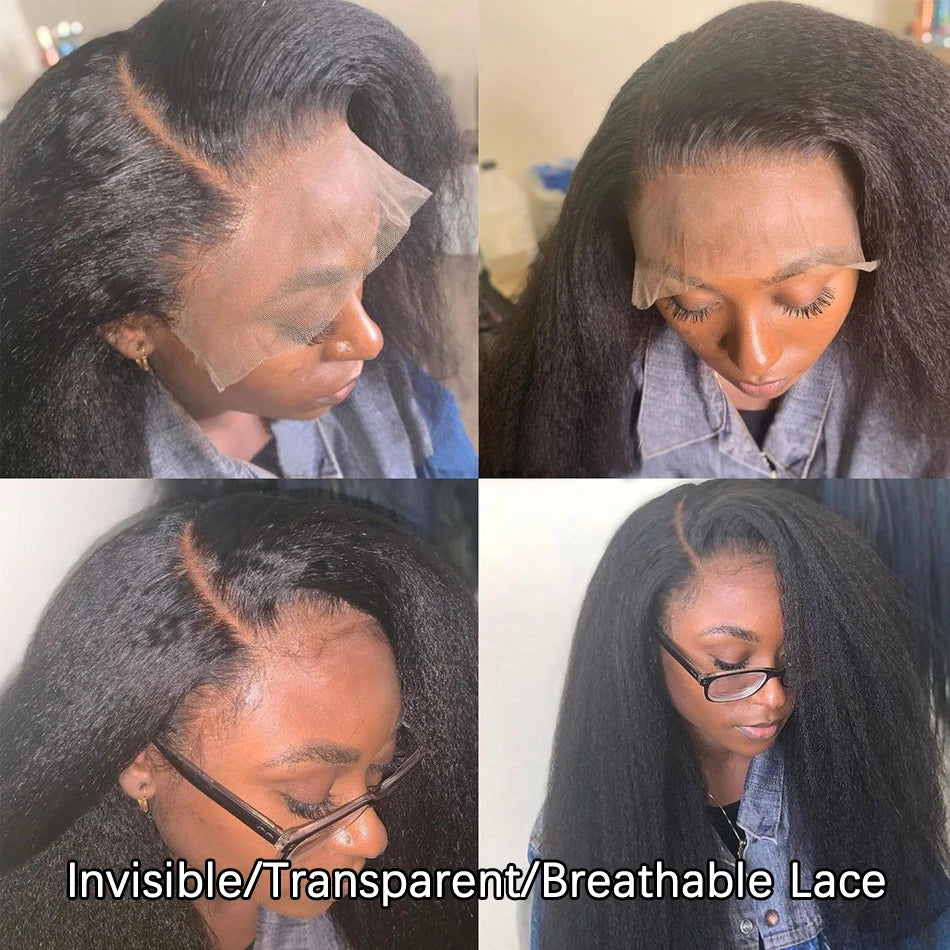 Kinky Straight 13x4 Lace Front Wigs For Women Yaki Straight Brazilian Remy Human Hair Wig HD Transparent Lace Front Wig 4x4