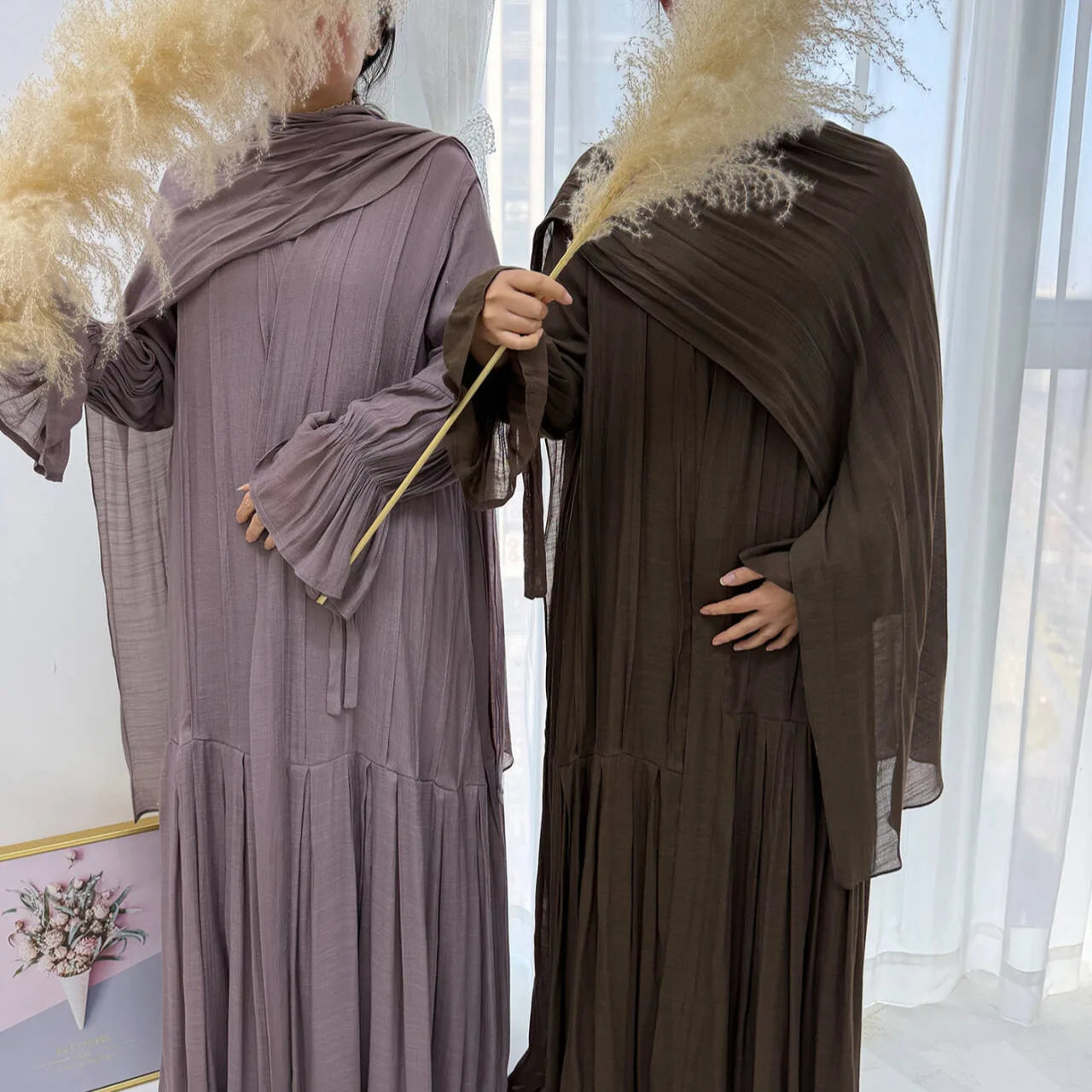 Abaya Hijab 2 Piece Set Open Dress Women Eid Muslim Khimar Dresses Cardigan Robe Ramadan Vestidos Morocco Dubai Kaftan Jalabiya