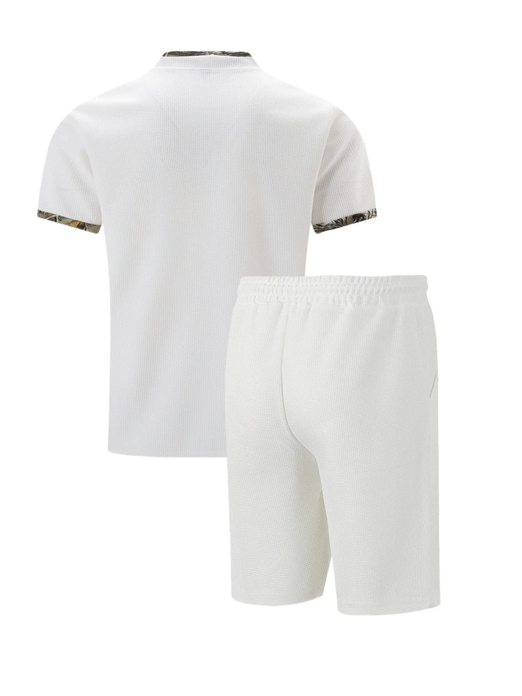 2026 Men Europe and the United States new summer Waffle solid color zip-up lapel short-sleeve suit shorts two sets