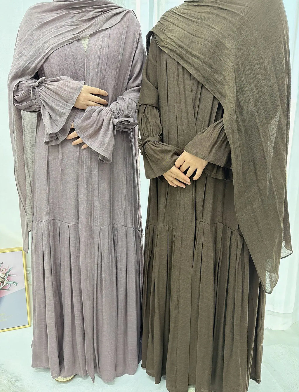 Abaya Hijab 2 Piece Set Open Dress Women Eid Muslim Khimar Dresses Cardigan Robe Ramadan Vestidos Morocco Dubai Kaftan Jalabiya