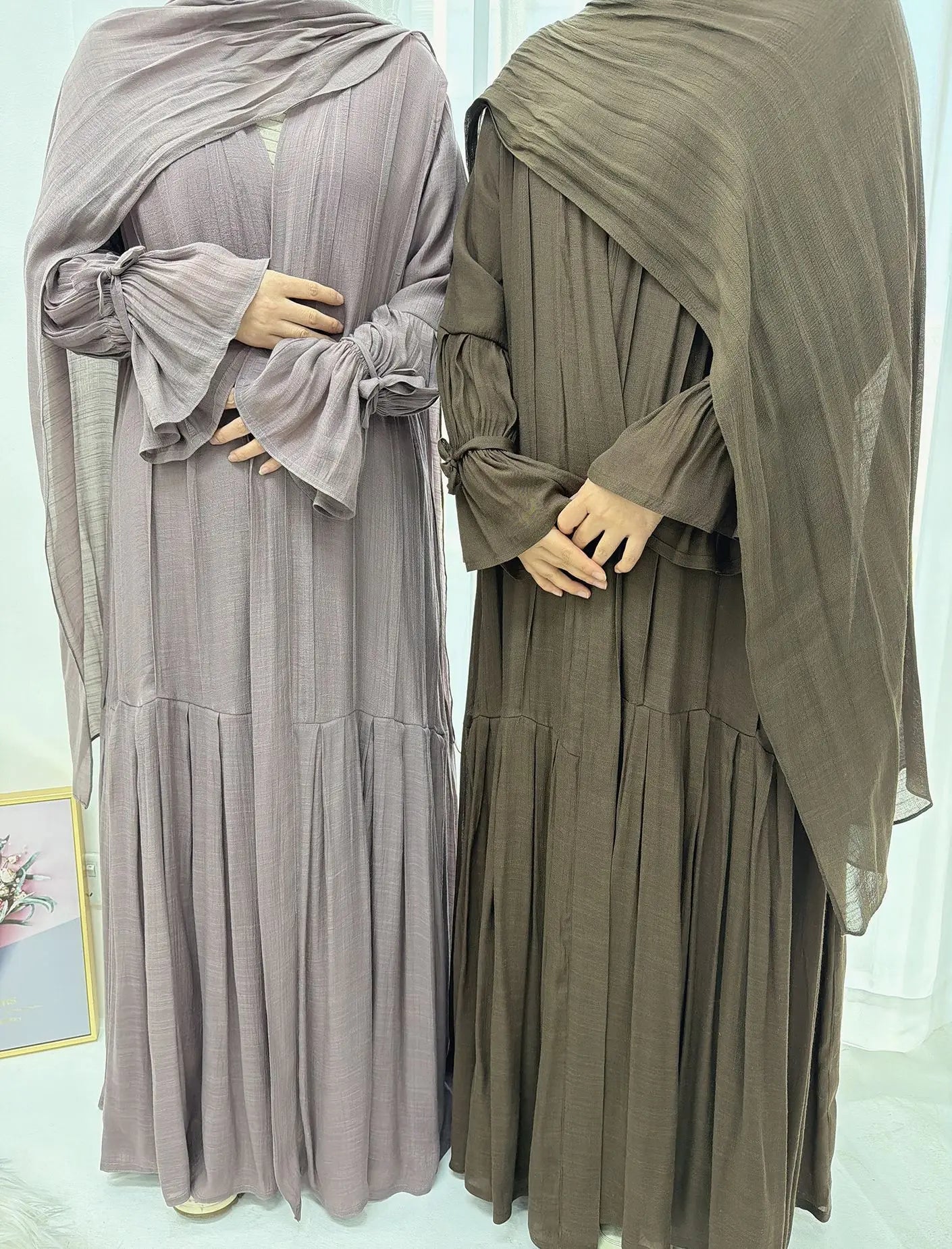 Abaya Hijab 2 Piece Set Open Dress Women Eid Muslim Khimar Dresses Cardigan Robe Ramadan Vestidos Morocco Dubai Kaftan Jalabiya