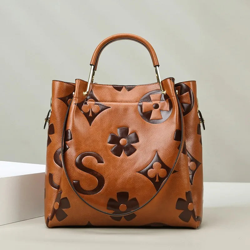 Bucket bag, large-capacity tote bag, high-end printed women's handbag, work and commuting bag