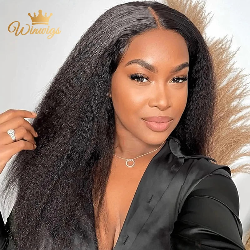 Kinky Straight 13x4 Lace Front Wigs For Women Yaki Straight Brazilian Remy Human Hair Wig HD Transparent Lace Front Wig 4x4