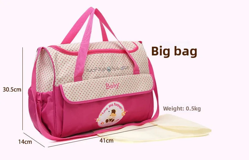 Baby Diaper Bag Large Capacity 5-piece Set Baby Diaper Storage Bag Embroidered Cartoon Fashion Multifunctional Portable Baby Bag