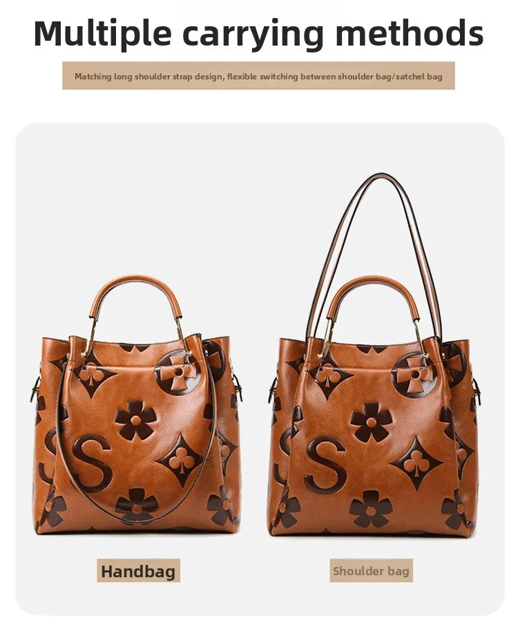 Bucket bag, large-capacity tote bag, high-end printed women's handbag, work and commuting bag