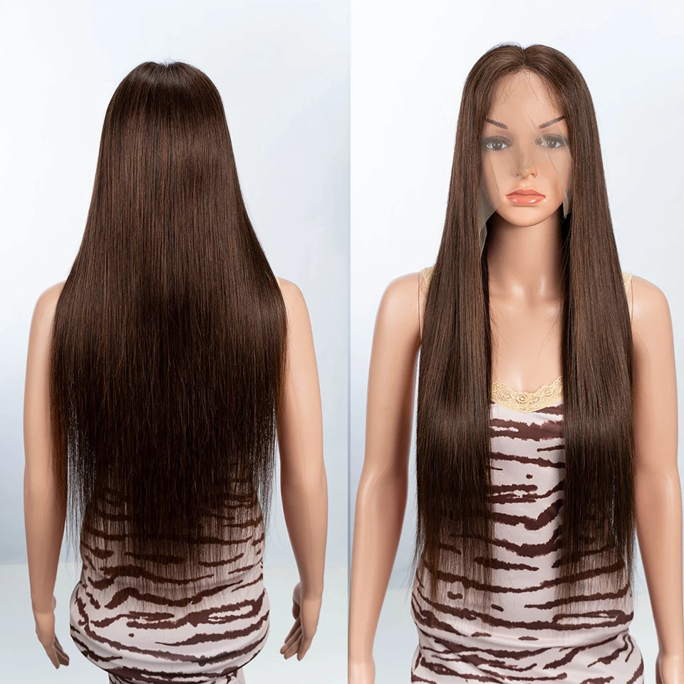 4# Chocolate Brown Colored Human Hair Wigs For Women 13X5 Straight Lace Front Wigs 30 Inch Highlight Remy Brazilian Hair Wigs