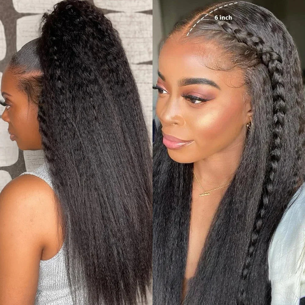 Kinky Straight 13x4 Lace Front Wigs For Women Yaki Straight Brazilian Remy Human Hair Wig HD Transparent Lace Front Wig 4x4