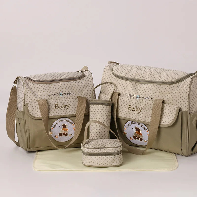 Baby Diaper Bag Large Capacity 5-piece Set Baby Diaper Storage Bag Embroidered Cartoon Fashion Multifunctional Portable Baby Bag