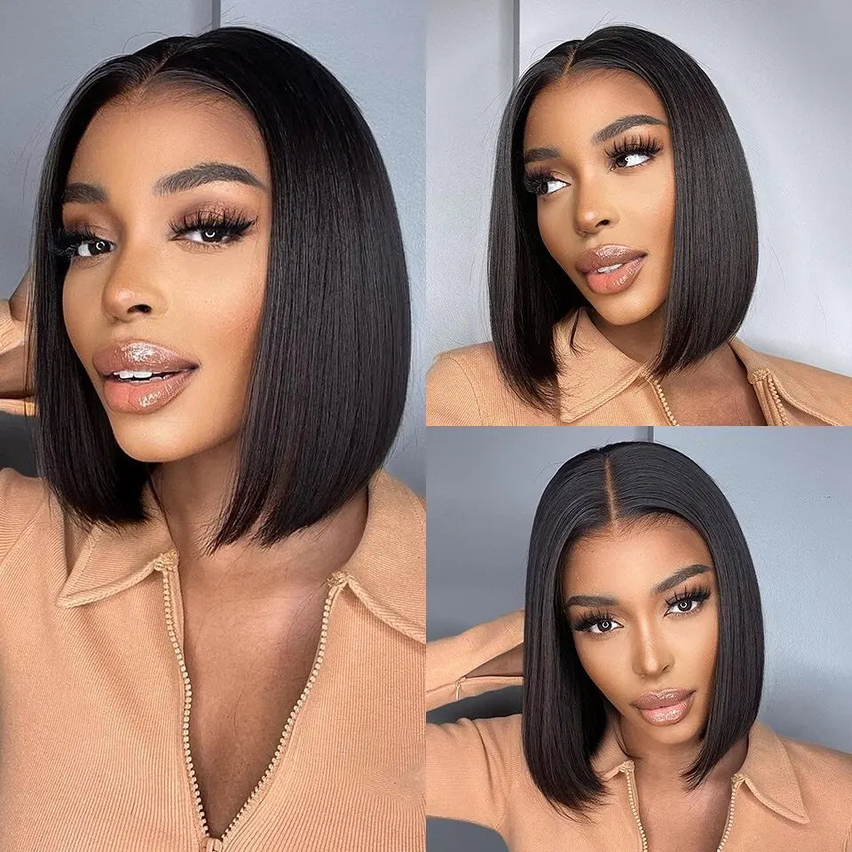 Bob Wig Human Hair 100% Straight Lace Front Wigs Brazilian Pre Plucked 13x4 Transparent Lace Frontal Short Wigs For Black Women