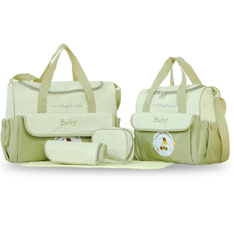 Baby Diaper Bag Large Capacity 5-piece Set Baby Diaper Storage Bag Embroidered Cartoon Fashion Multifunctional Portable Baby Bag
