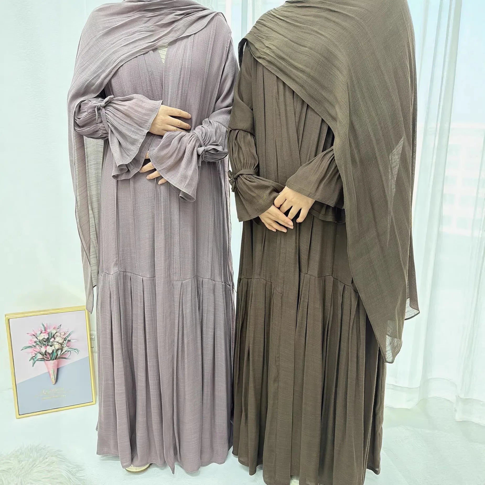 Abaya Hijab 2 Piece Set Open Dress Women Eid Muslim Khimar Dresses Cardigan Robe Ramadan Vestidos Morocco Dubai Kaftan Jalabiya