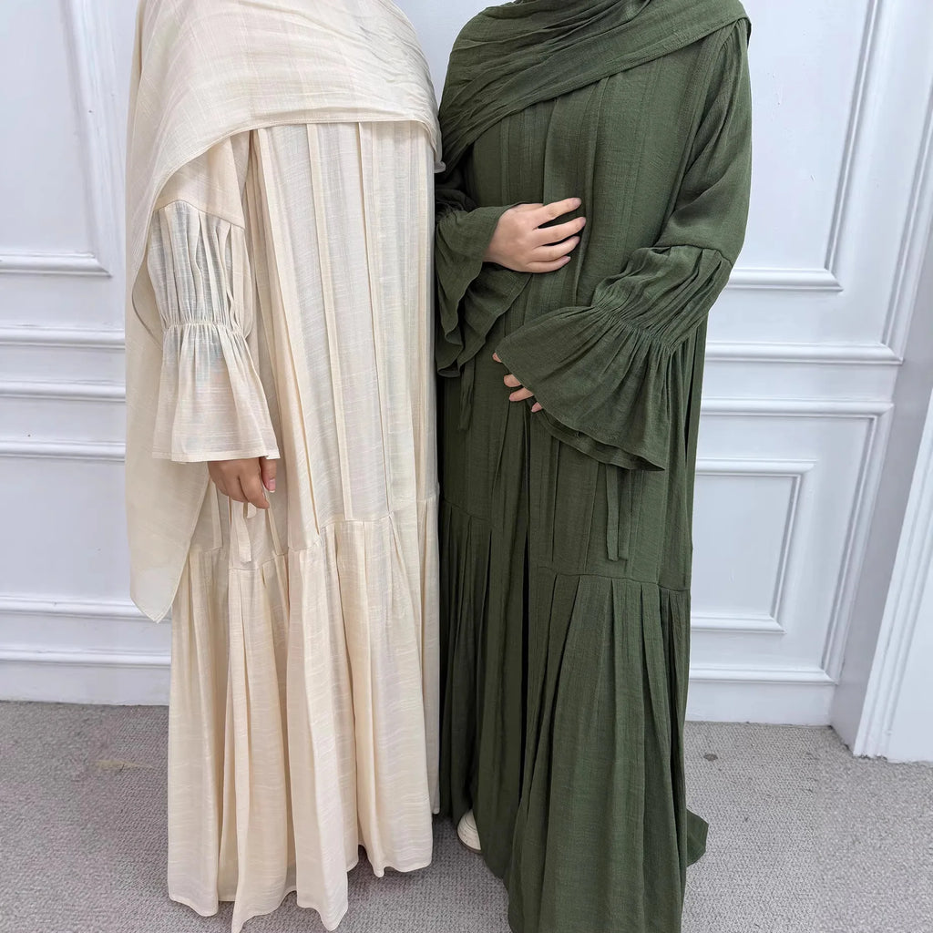 Abaya Hijab 2 Piece Set Open Dress Women Eid Muslim Khimar Dresses Cardigan Robe Ramadan Vestidos Morocco Dubai Kaftan Jalabiya