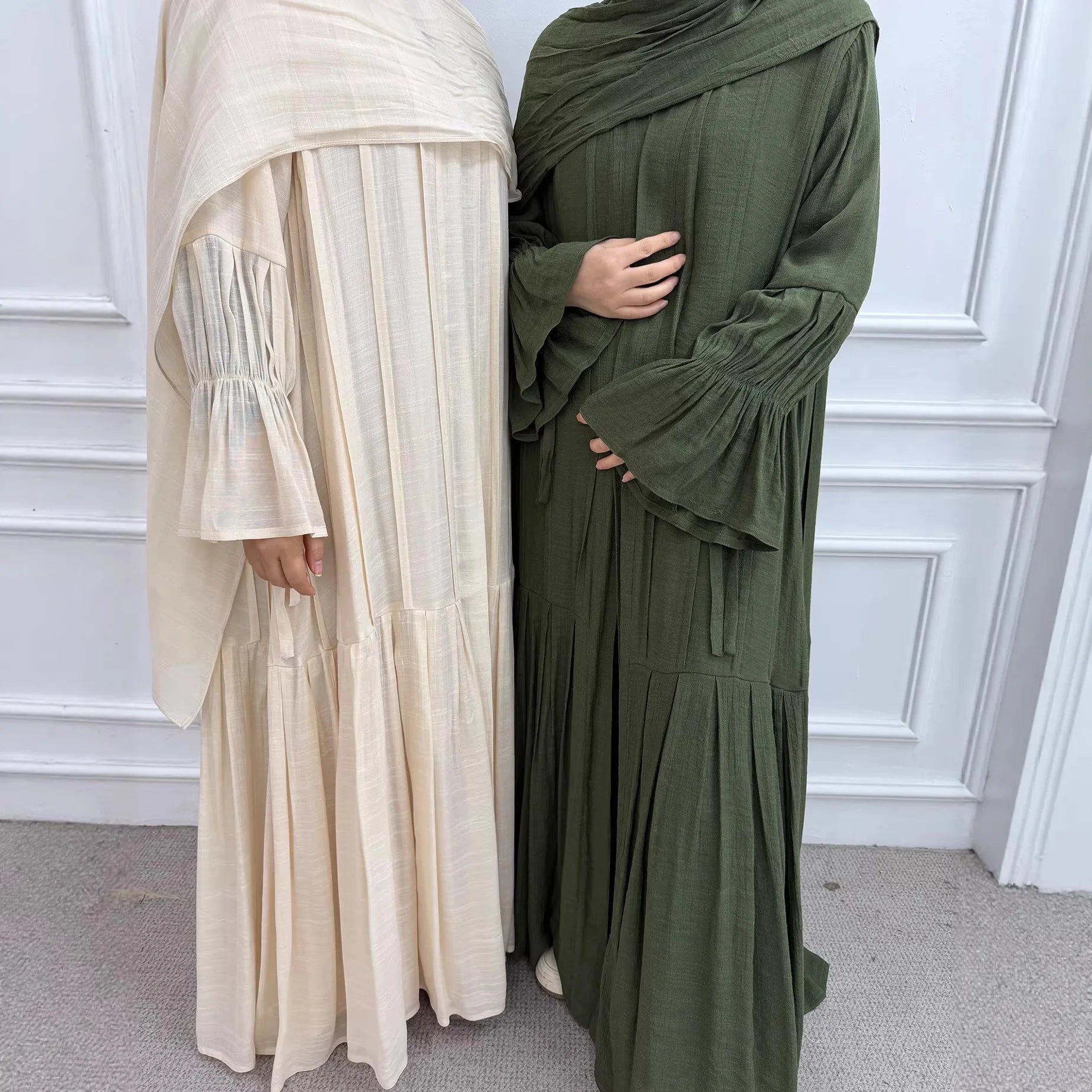 Abaya Hijab 2 Piece Set Open Dress Women Eid Muslim Khimar Dresses Cardigan Robe Ramadan Vestidos Morocco Dubai Kaftan Jalabiya