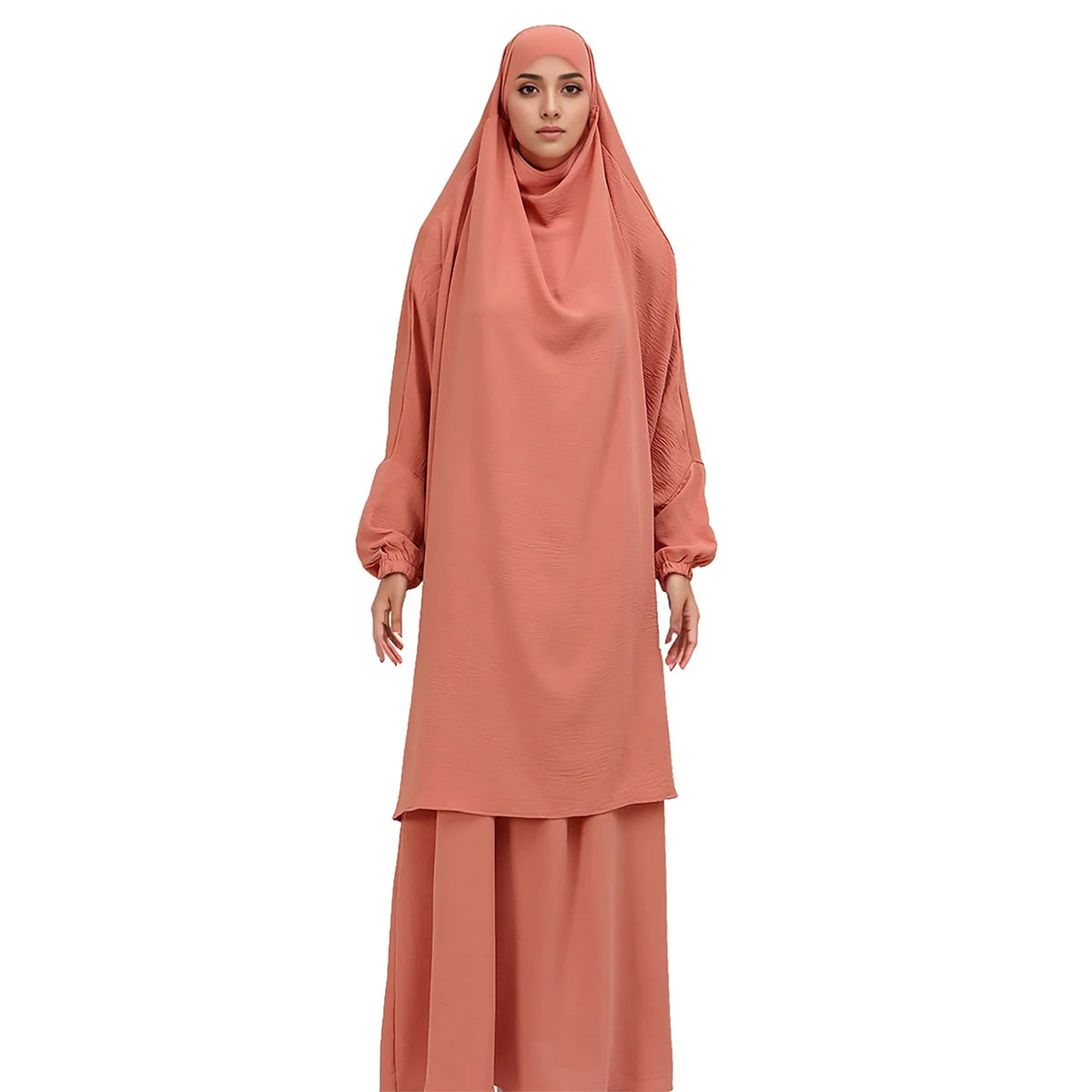 Two Piece Abaya for Woman Jilbab Prayer Set Batwing Hijab Dress Muslim Kimono Kaftan Robe Long Khimar Islam Cloth Jilbab Ramadan