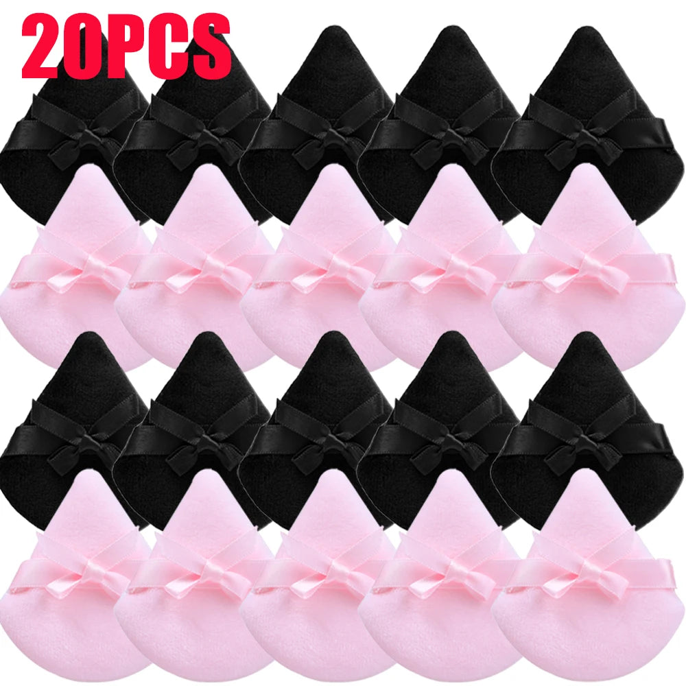 20pcs Makeup Puffs Short Fluff Bow Triangle Powder Puff Lightweight Crystal Velvet Face Eye Contouring Shadow Seal Cosmetic Puff