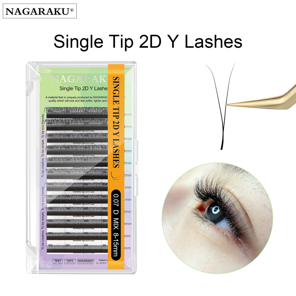 NAGARAKU Single Tip 2D Y/Double Tips YY/Triple Tips YY Shape Hand Woven Premium Soft Light Eyelashes Extension
