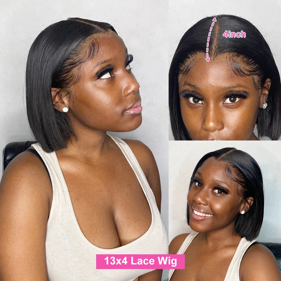 Bob Wig Human Hair 100% Straight Lace Front Wigs Brazilian Pre Plucked 13x4 Transparent Lace Frontal Short Wigs For Black Women