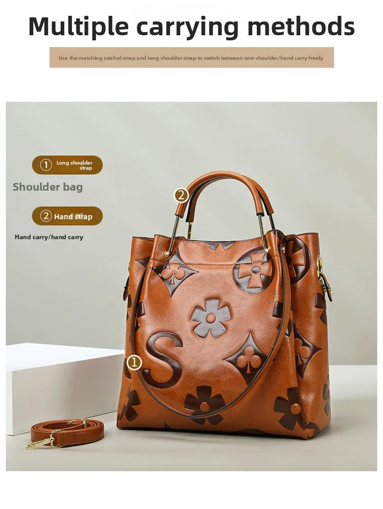 Bucket bag, large-capacity tote bag, high-end printed women's handbag, work and commuting bag