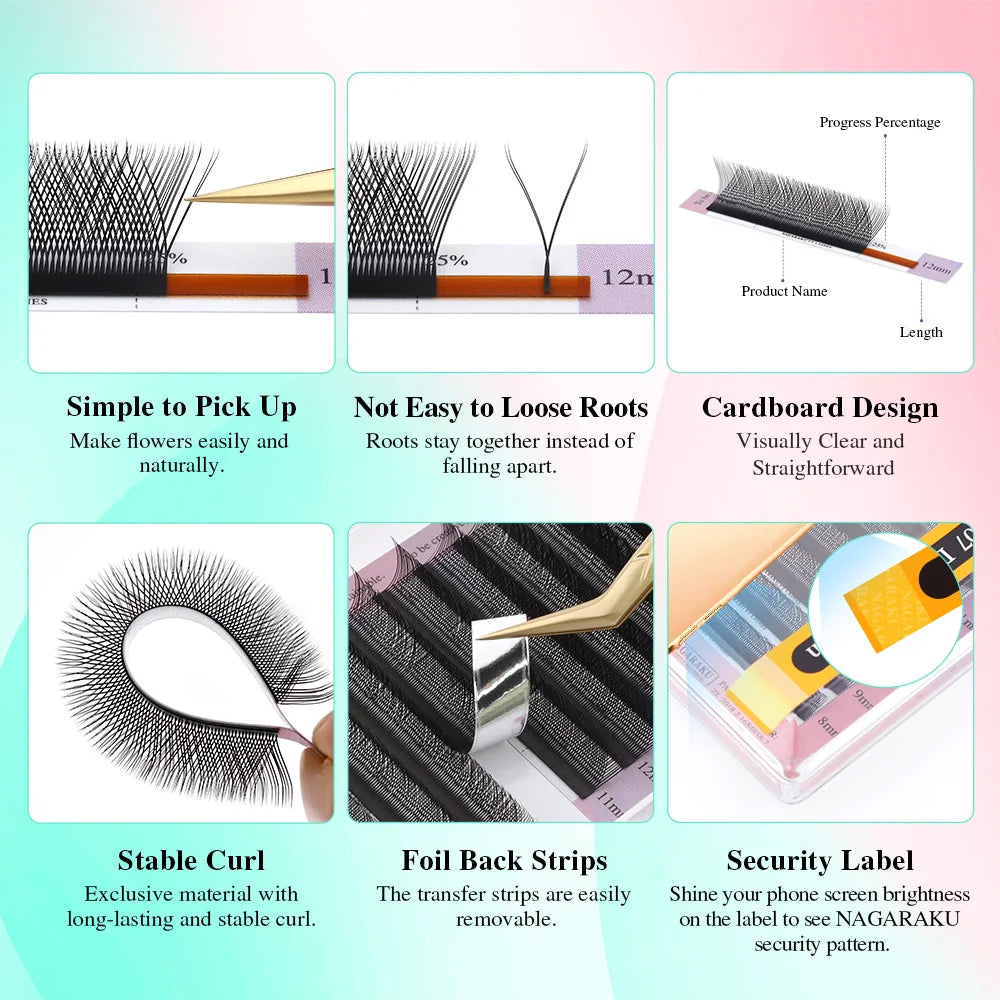 NAGARAKU Single Tip 2D Y/Double Tips YY/Triple Tips YY Shape Hand Woven Premium Soft Light Eyelashes Extension