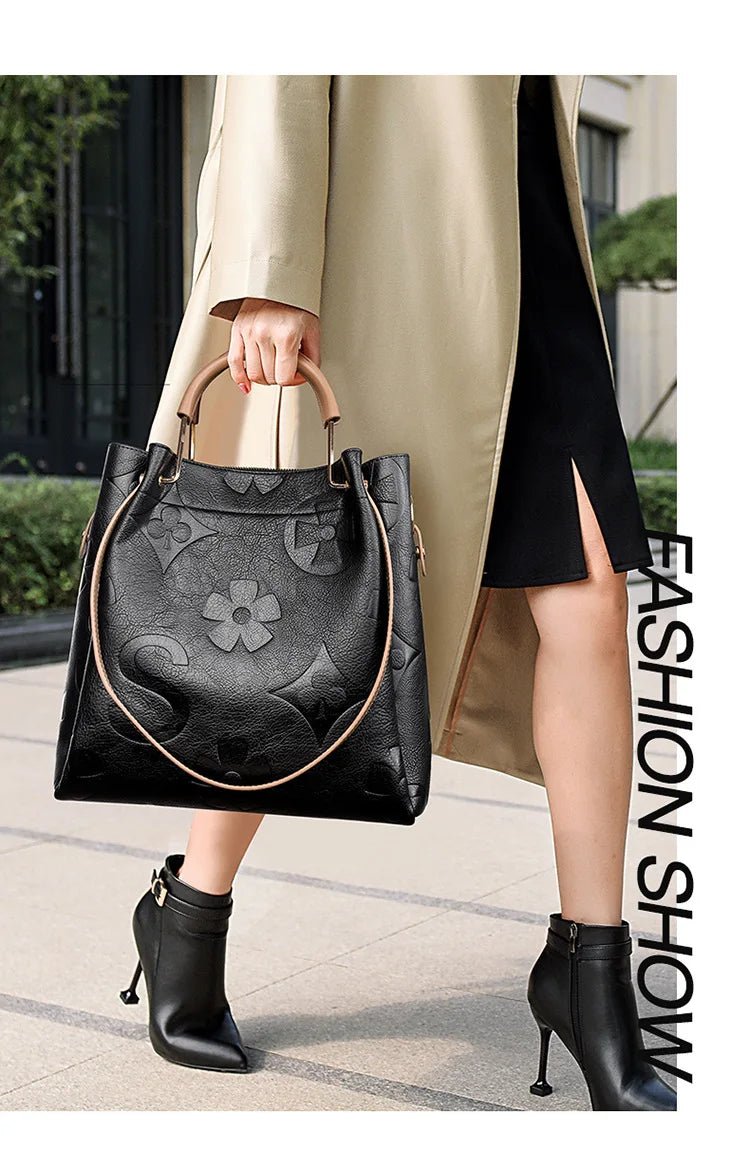 Bucket bag, large-capacity tote bag, high-end printed women's handbag, work and commuting bag