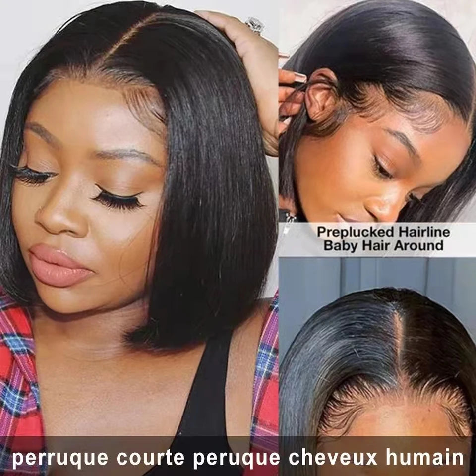 Bob Wig Human Hair 100% Straight Lace Front Wigs Brazilian Pre Plucked 13x4 Transparent Lace Frontal Short Wigs For Black Women