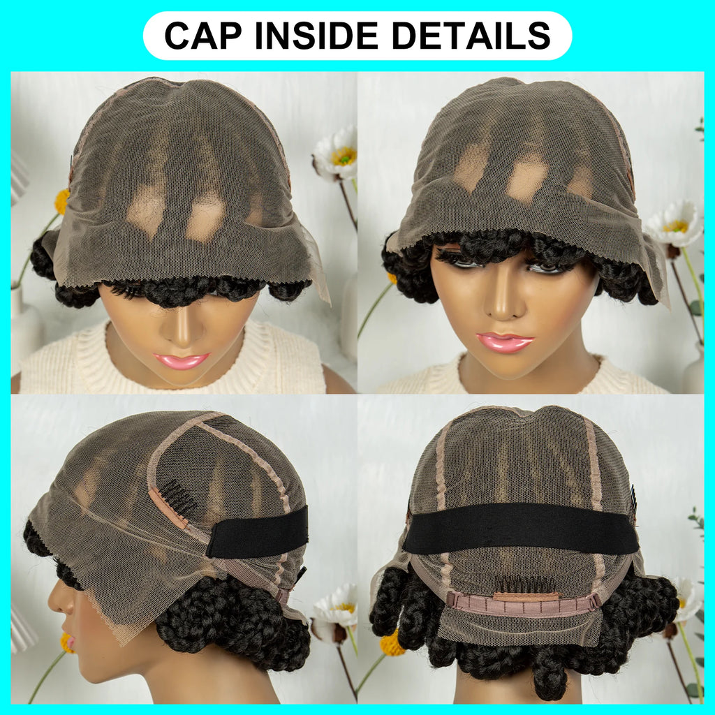 Full Lace Handmade Bantu Braided Wigs Synthetic Short Cute Braided Lace Wigs with Baby Hair Lace Front Braids Wigs for Women
