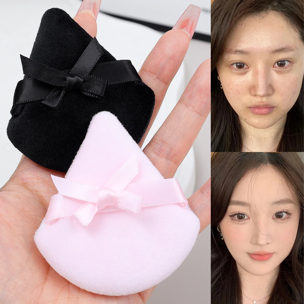 20pcs Makeup Puffs Short Fluff Bow Triangle Powder Puff Lightweight Crystal Velvet Face Eye Contouring Shadow Seal Cosmetic Puff