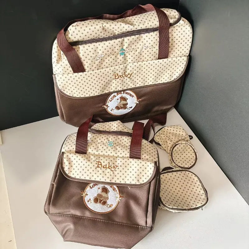 Baby Diaper Bag Large Capacity 5-piece Set Baby Diaper Storage Bag Embroidered Cartoon Fashion Multifunctional Portable Baby Bag