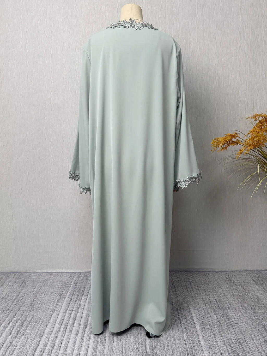 Dubai Elegant Beige Abaya for Muslim Women - Intricately Crafted with Multicolored Embroidery Piece in Islamic Modest Fashion