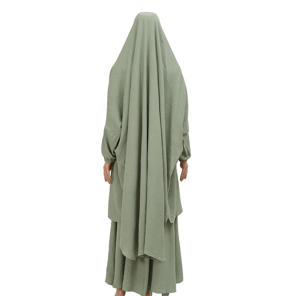 Two Piece Abaya for Woman Jilbab Prayer Set Batwing Hijab Dress Muslim Kimono Kaftan Robe Long Khimar Islam Cloth Jilbab Ramadan