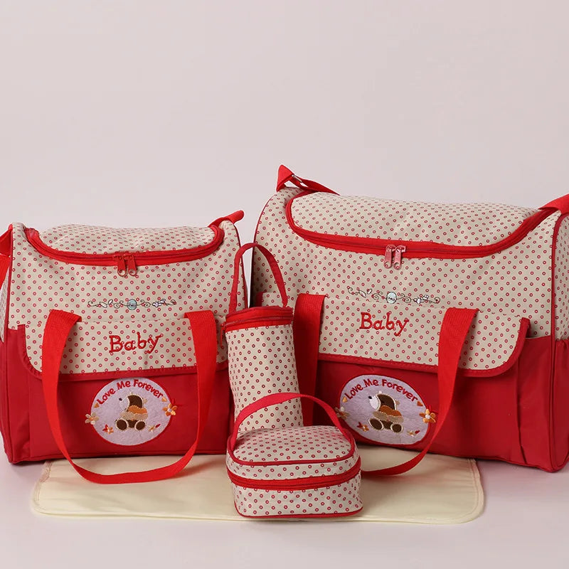Baby Diaper Bag Large Capacity 5-piece Set Baby Diaper Storage Bag Embroidered Cartoon Fashion Multifunctional Portable Baby Bag
