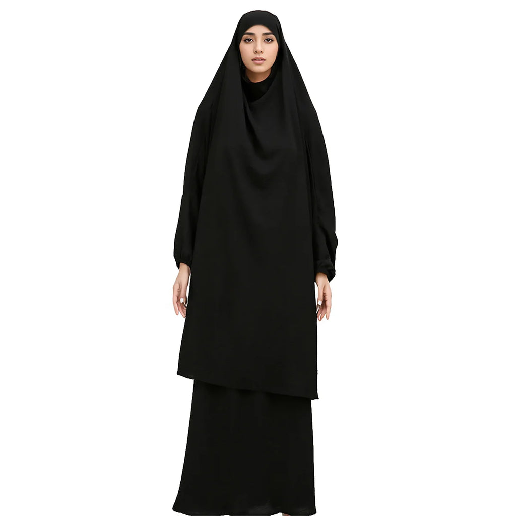 Two Piece Abaya for Woman Jilbab Prayer Set Batwing Hijab Dress Muslim Kimono Kaftan Robe Long Khimar Islam Cloth Jilbab Ramadan