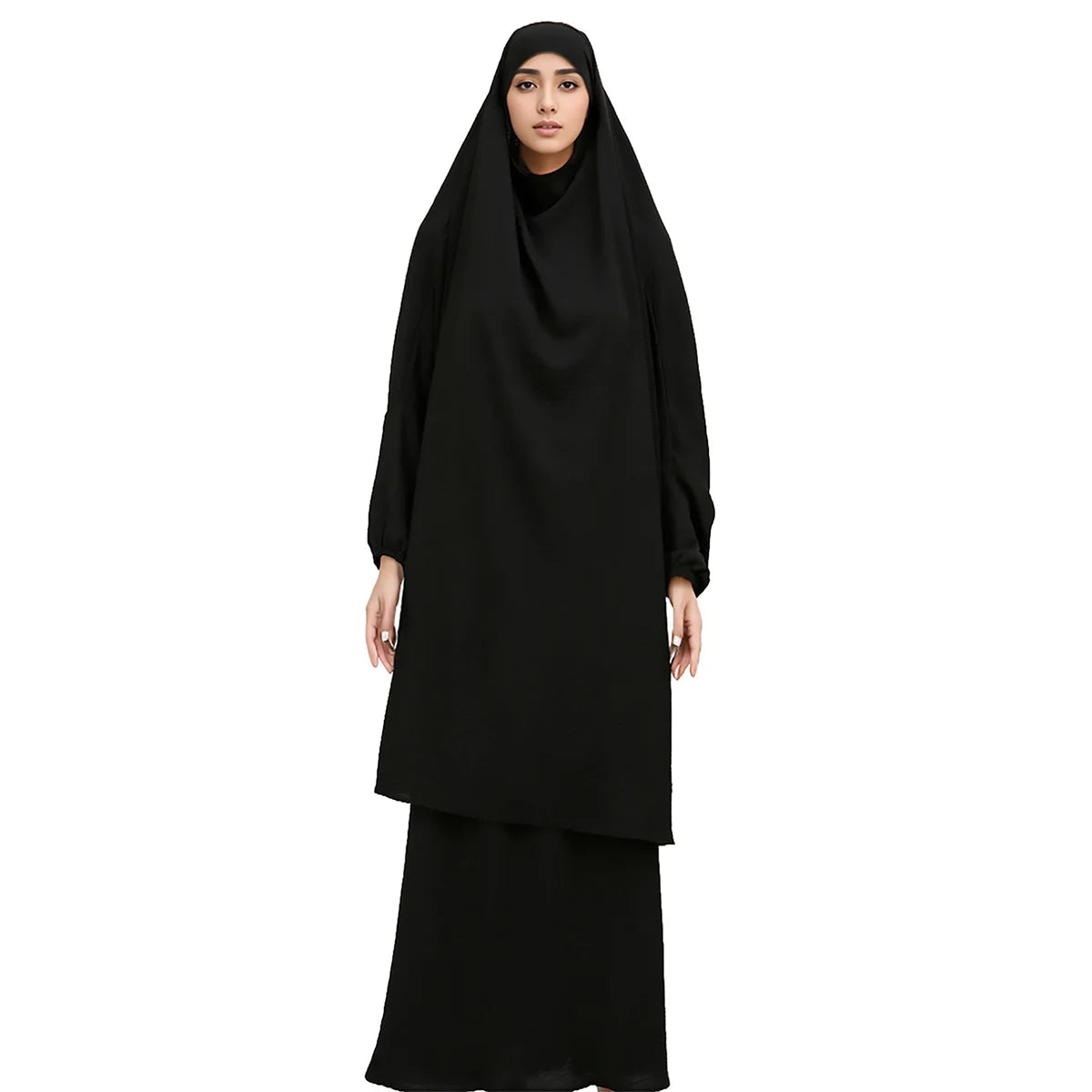 Two Piece Abaya for Woman Jilbab Prayer Set Batwing Hijab Dress Muslim Kimono Kaftan Robe Long Khimar Islam Cloth Jilbab Ramadan