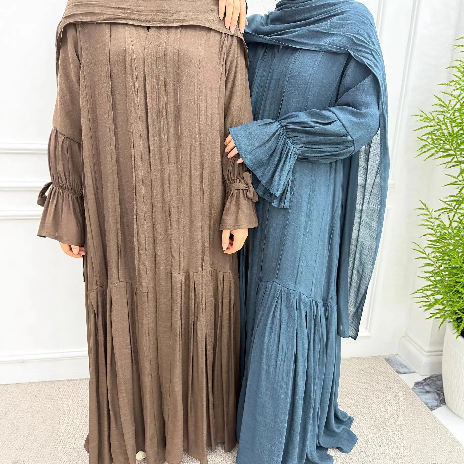 Abaya Hijab 2 Piece Set Open Dress Women Eid Muslim Khimar Dresses Cardigan Robe Ramadan Vestidos Morocco Dubai Kaftan Jalabiya