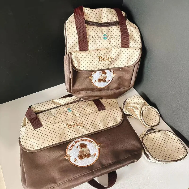 Baby Diaper Bag Large Capacity 5-piece Set Baby Diaper Storage Bag Embroidered Cartoon Fashion Multifunctional Portable Baby Bag