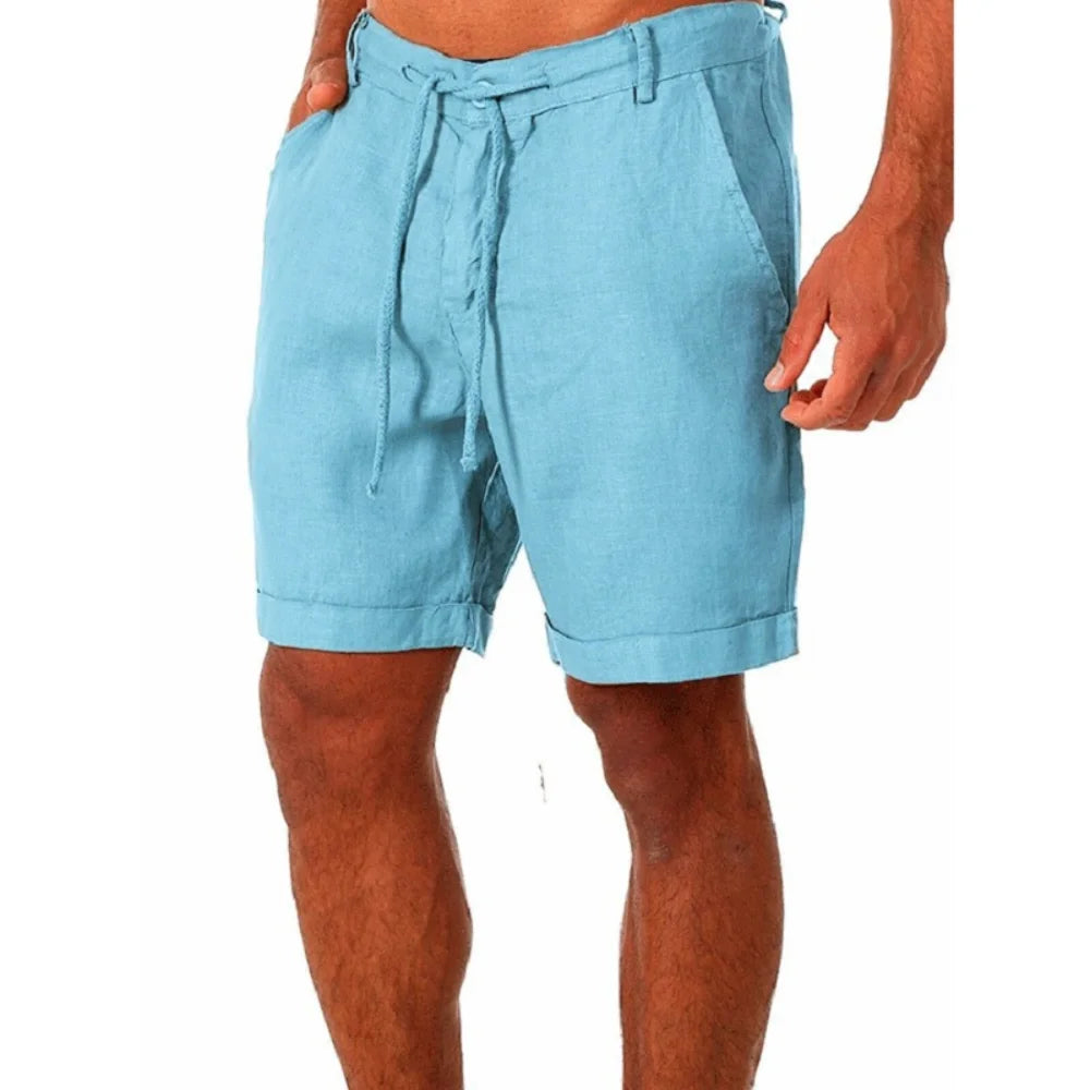 KB New Men's Cotton Linen shorts Pants Male Summer Breathable Solid Color Linen Trousers Fitness Streetwear S-4XL