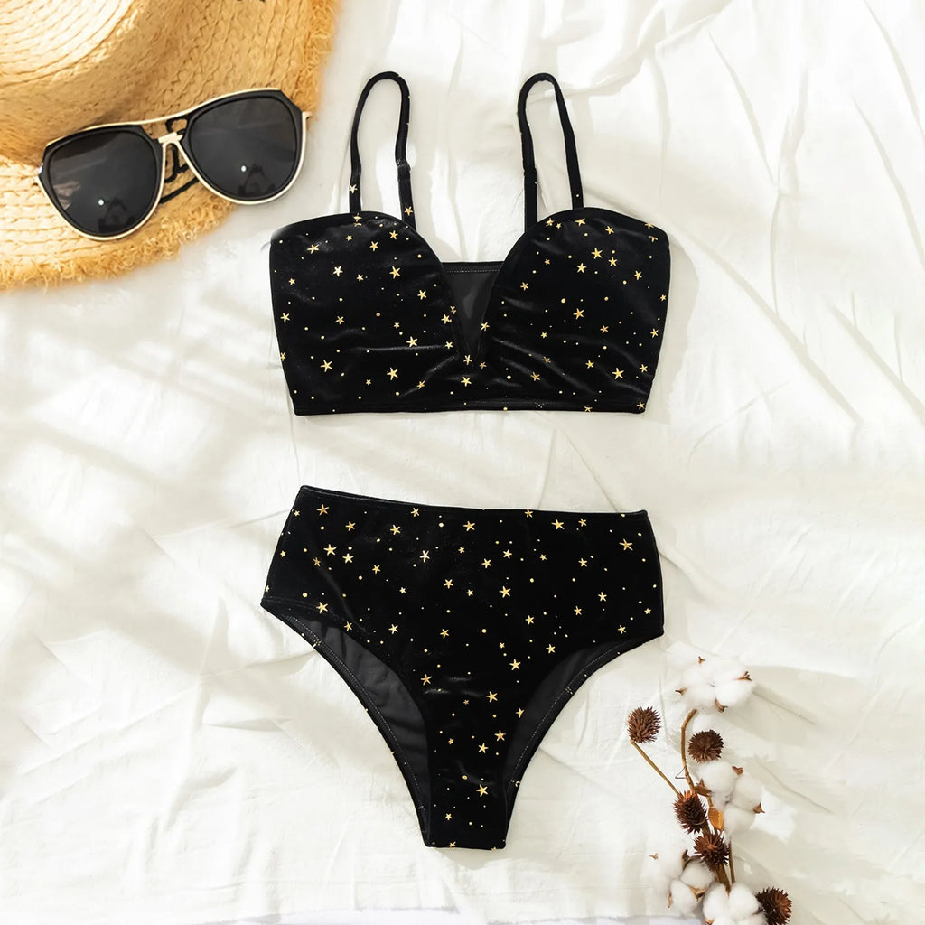 Fashion Piece Swimsuit Swimsuit Velvet Two Sexy Women'S Split Printed Bikini Swimwears Tankinis Women Board Shorts Bathing Suit
