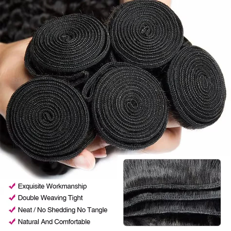 Deep Wave Human Hair Bundles Curly Hair 30Inch Brazilian Weaving Raw Virgin 100% Unprocessed Double Weft Hair Bundles Extensions