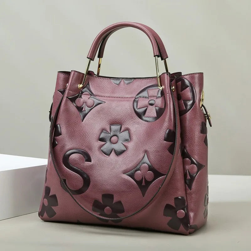 Bucket bag, large-capacity tote bag, high-end printed women's handbag, work and commuting bag
