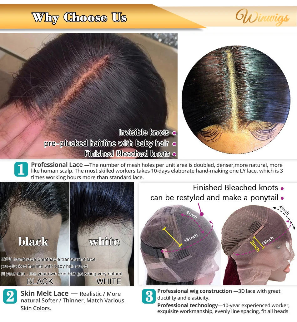 Kinky Straight 13x4 Lace Front Wigs For Women Yaki Straight Brazilian Remy Human Hair Wig HD Transparent Lace Front Wig 4x4
