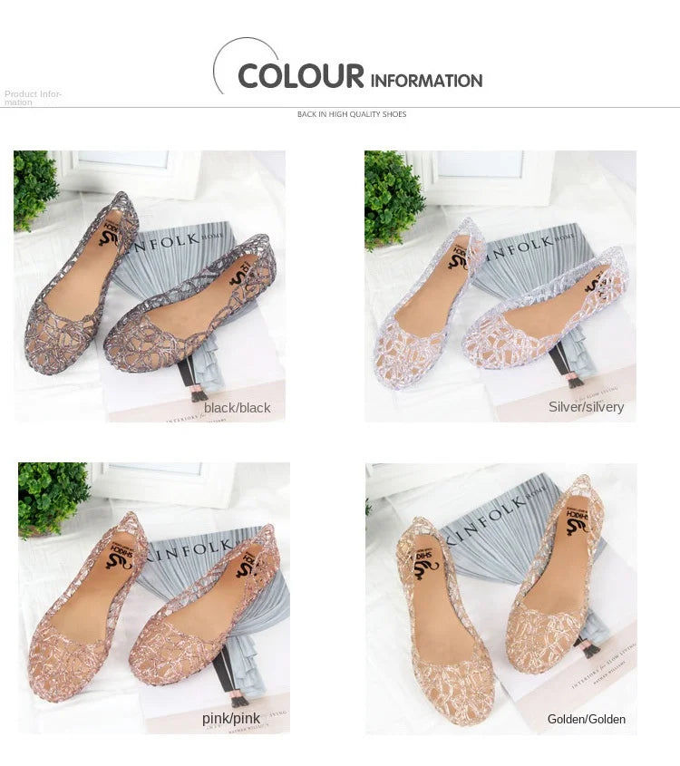 Summer women sandals flat-soled crystal clogs hollow flat-soled slip-ons shallow mouth Roman jelly shoes beach sandals