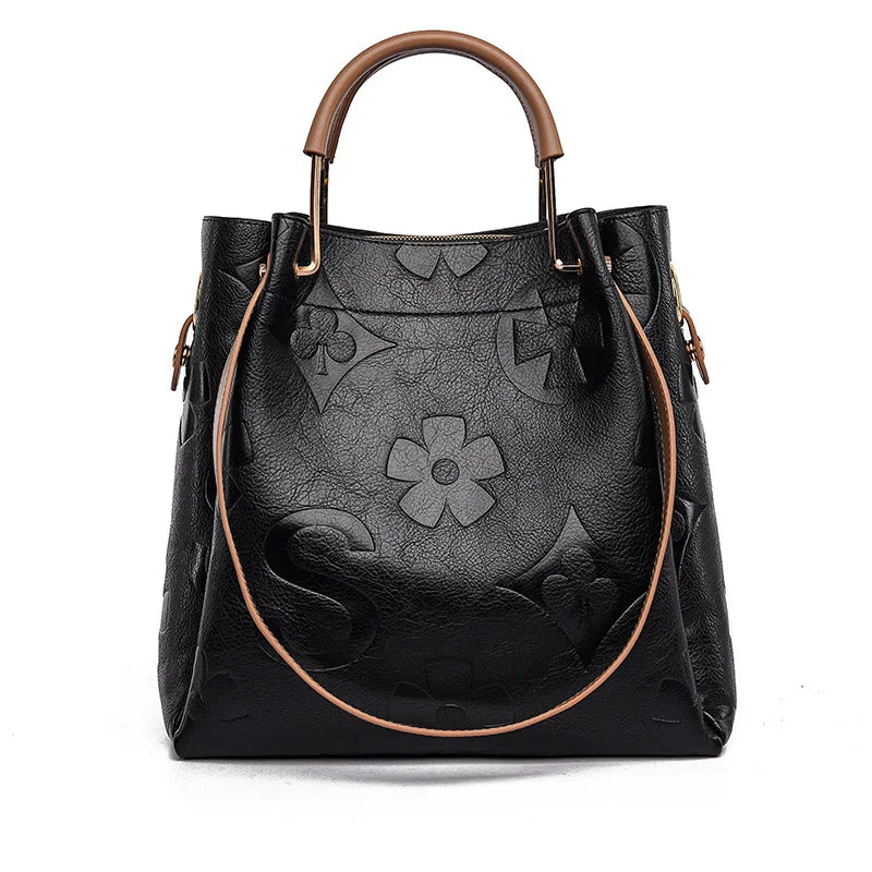 Bucket bag, large-capacity tote bag, high-end printed women's handbag, work and commuting bag