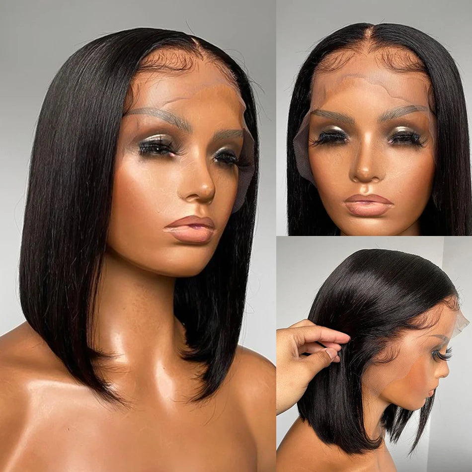 Bob Wig Human Hair 100% Straight Lace Front Wigs Brazilian Pre Plucked 13x4 Transparent Lace Frontal Short Wigs For Black Women