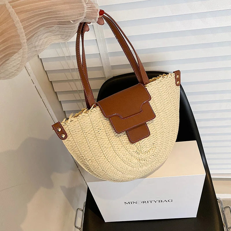 Summer Women Travel Straw Bags Rattan Shoulder Crossbdoy Bag Handmade Woven Beach Bag Female Large Capacity Saddle Handbags Tote