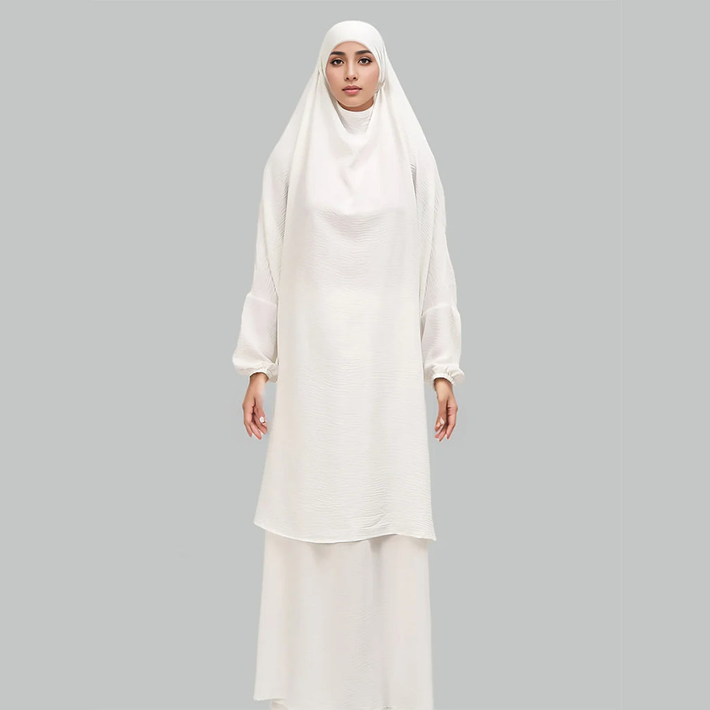 Two Piece Abaya for Woman Jilbab Prayer Set Batwing Hijab Dress Muslim Kimono Kaftan Robe Long Khimar Islam Cloth Jilbab Ramadan