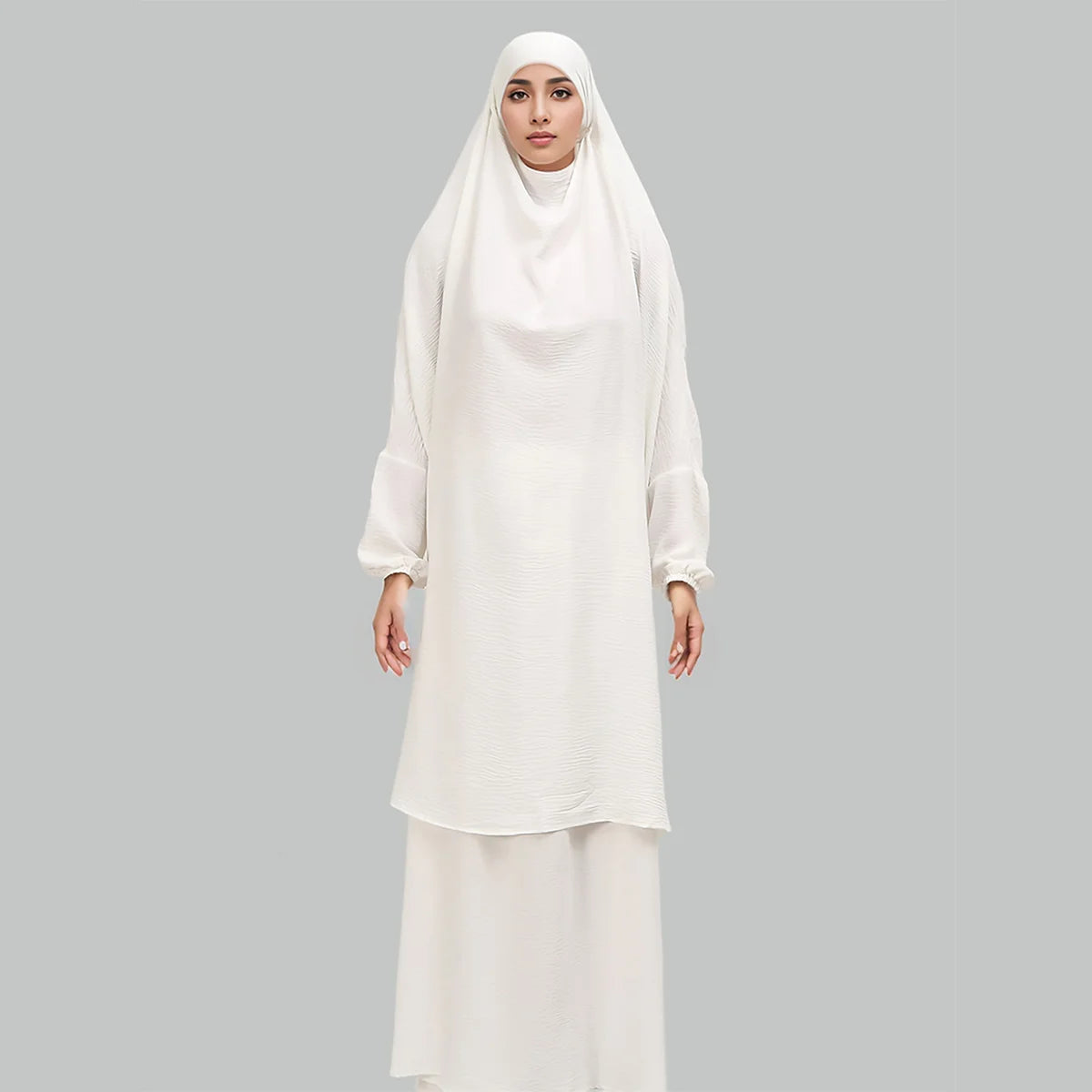 Two Piece Abaya for Woman Jilbab Prayer Set Batwing Hijab Dress Muslim Kimono Kaftan Robe Long Khimar Islam Cloth Jilbab Ramadan
