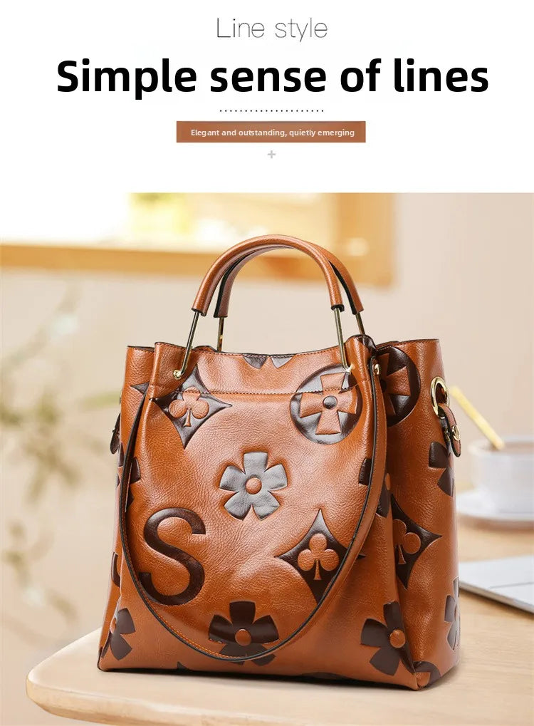 Bucket bag, large-capacity tote bag, high-end printed women's handbag, work and commuting bag